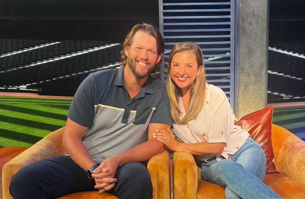 Clayton Kershaw with wife Ellen and children at Dodgers event.