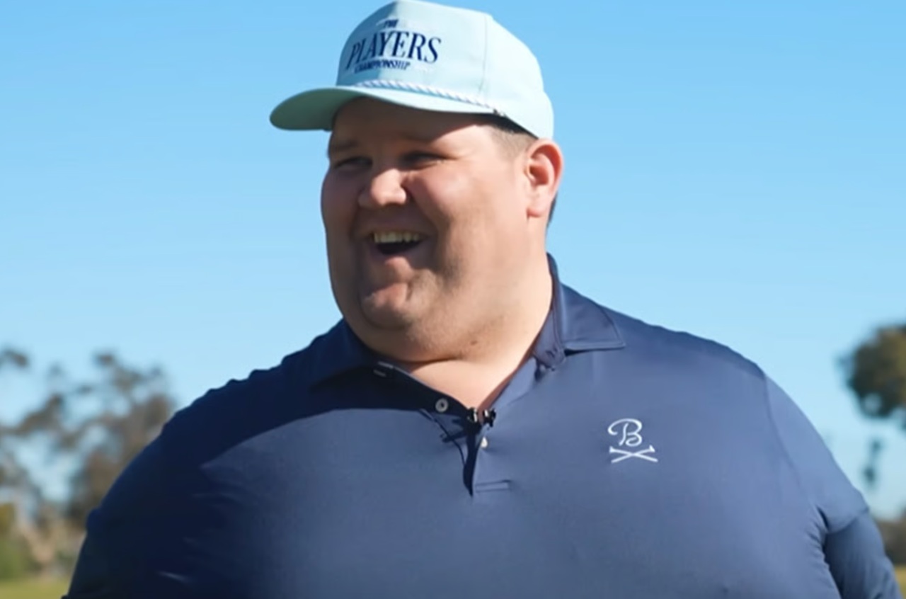 Cody Beef Franke smiling during Barstool Sports golf shoot.