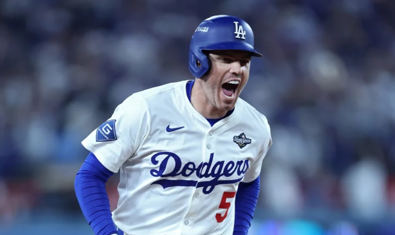 Freddie Freeman celebrates walk-off home run in Dodgers’ Game 3 World Series win, October 2025.