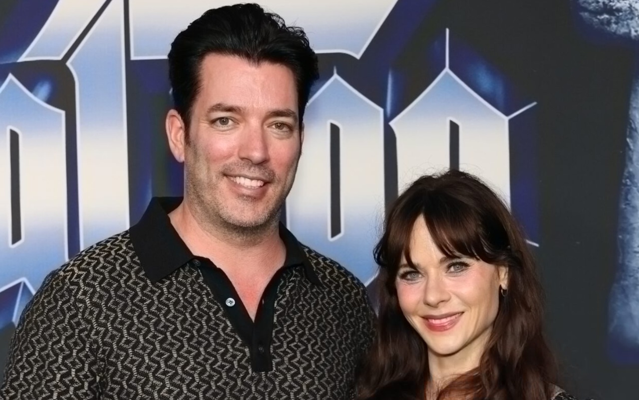 Jonathan Scott and Zooey Deschanel at Los Angeles premiere in 2025.