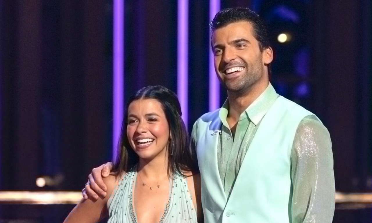 Jen Affleck smiling during Dancing With the Stars performance rehearsal.