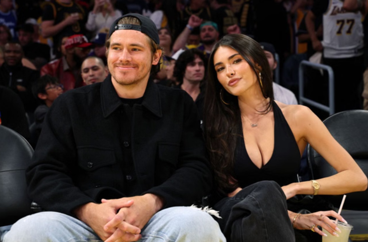 Justin Herbert and Madison Beer courtside at Crypto.com Arena