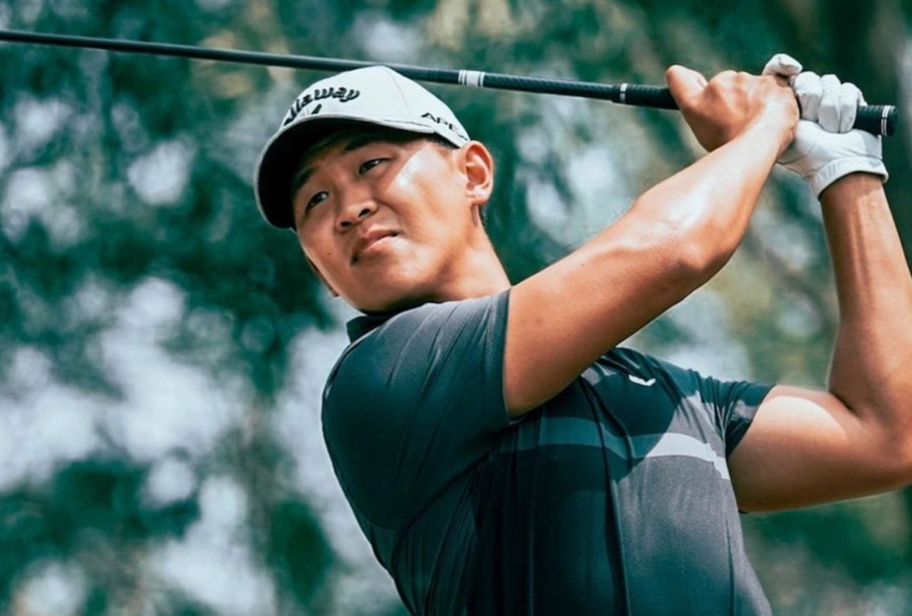 Luke Kwon and Max Homa during a YouTube golf shoot at a championship course.