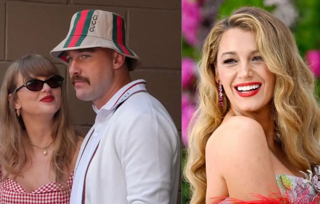 Travis Kelce and Taylor Swift smiling together at a public event.