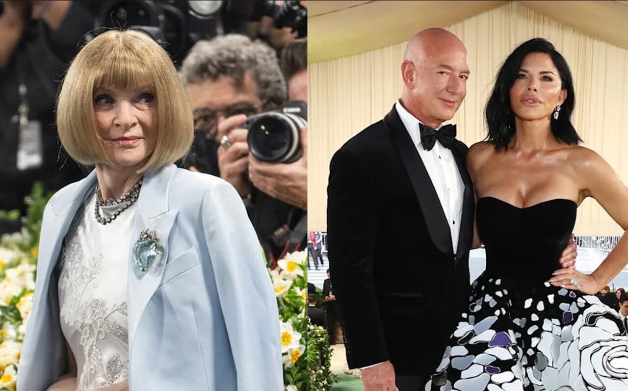 Anna Wintour posing on the Met Gala red carpet wearing sunglasses and a floor-length gown.