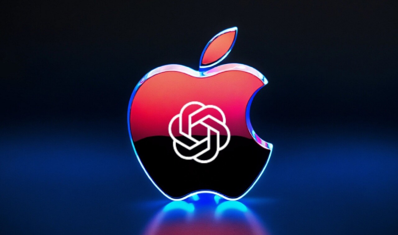 Apple CEO announcing ChatGPT integration at WWDC 2024, highlighting the historic AI alliance with OpenAI.