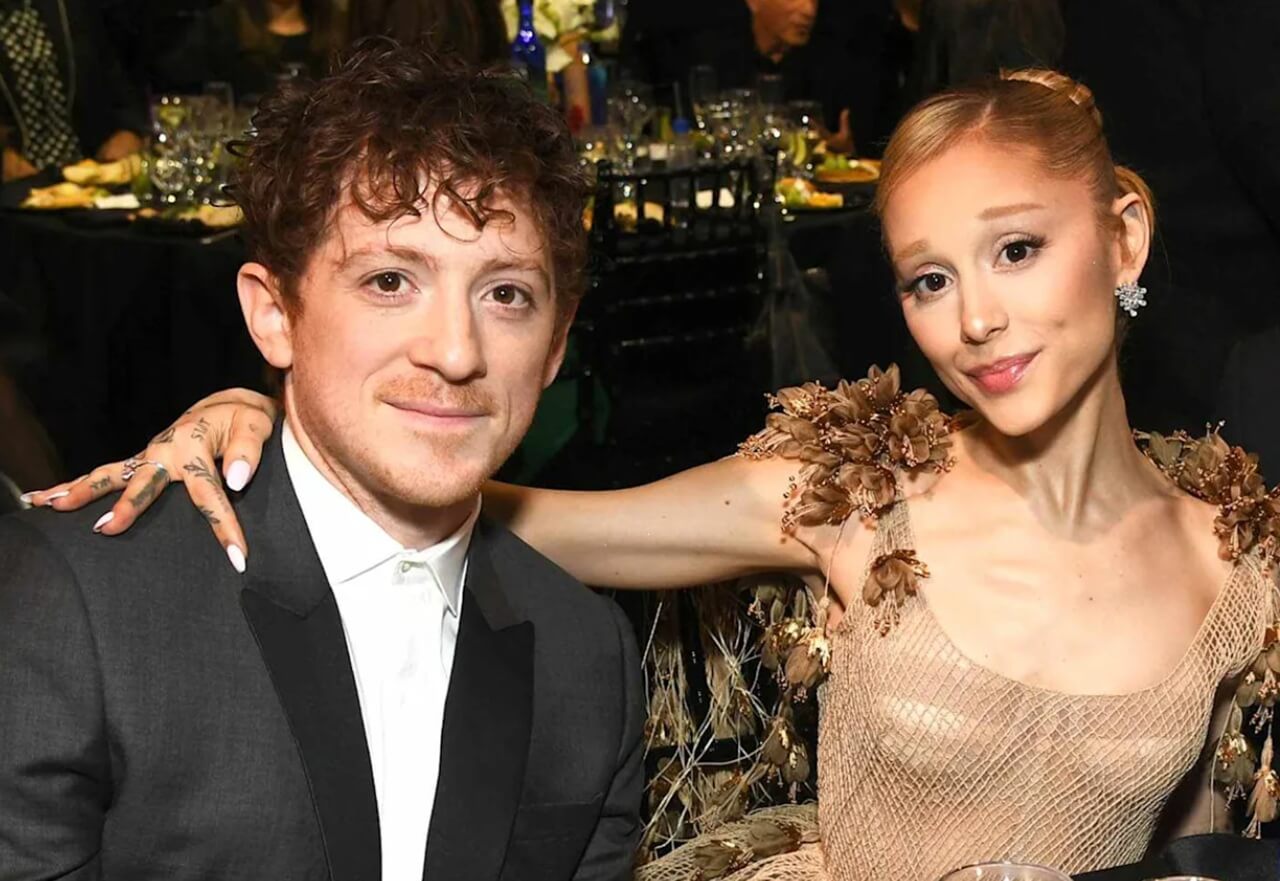 Ariana Grande and Ethan Slater at Wicked press event, 2025.