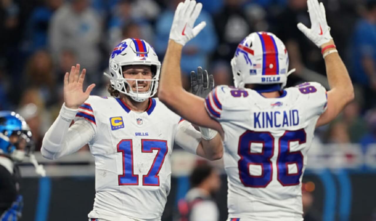 Buffalo Bills quarterback Josh Allen preparing for Thursday Night Football against the Texans without Dalton Kincaid.