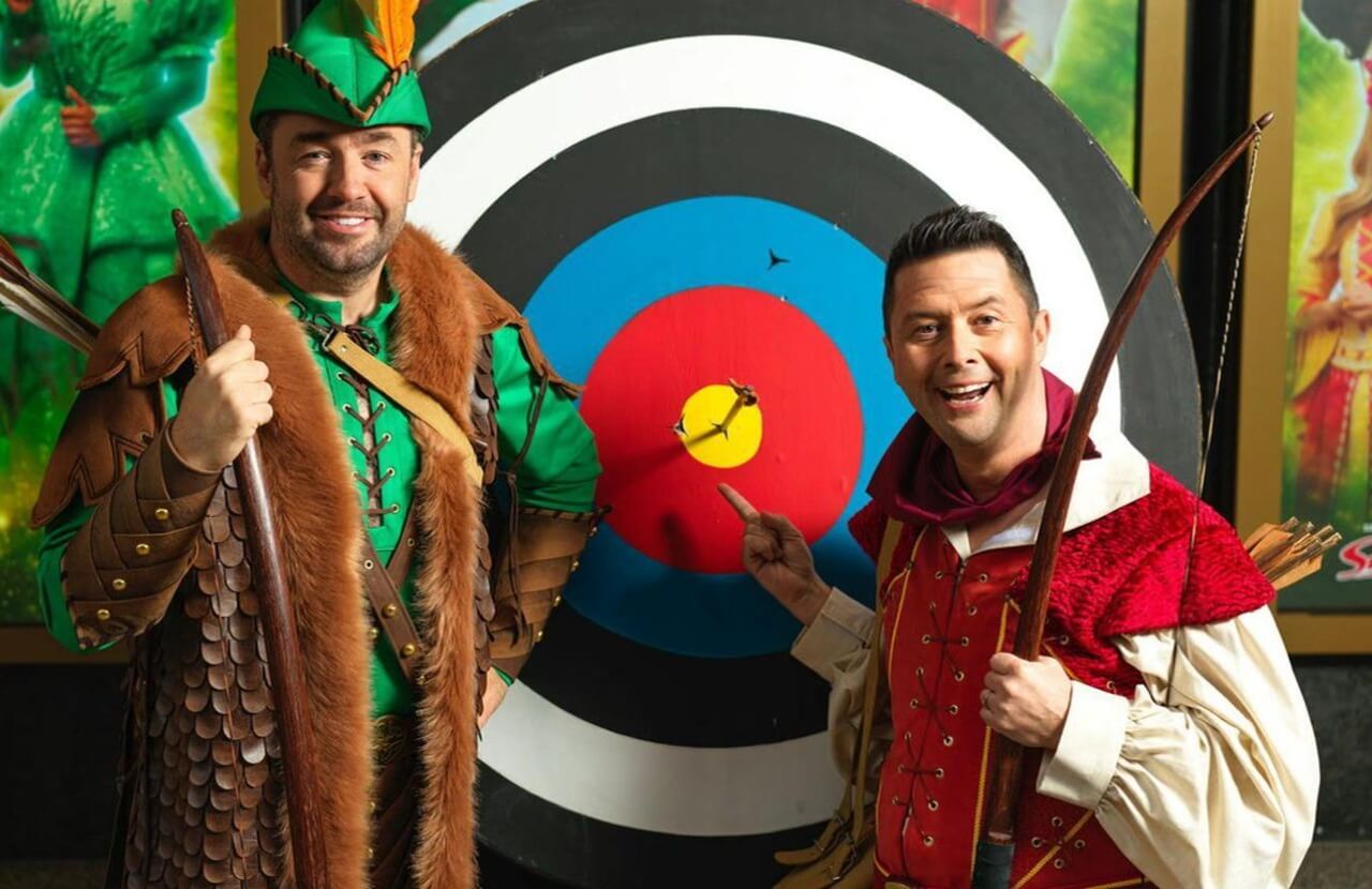Jason Manford and Ben Nickless starring in Robin Hood pantomime at Manchester Opera House.