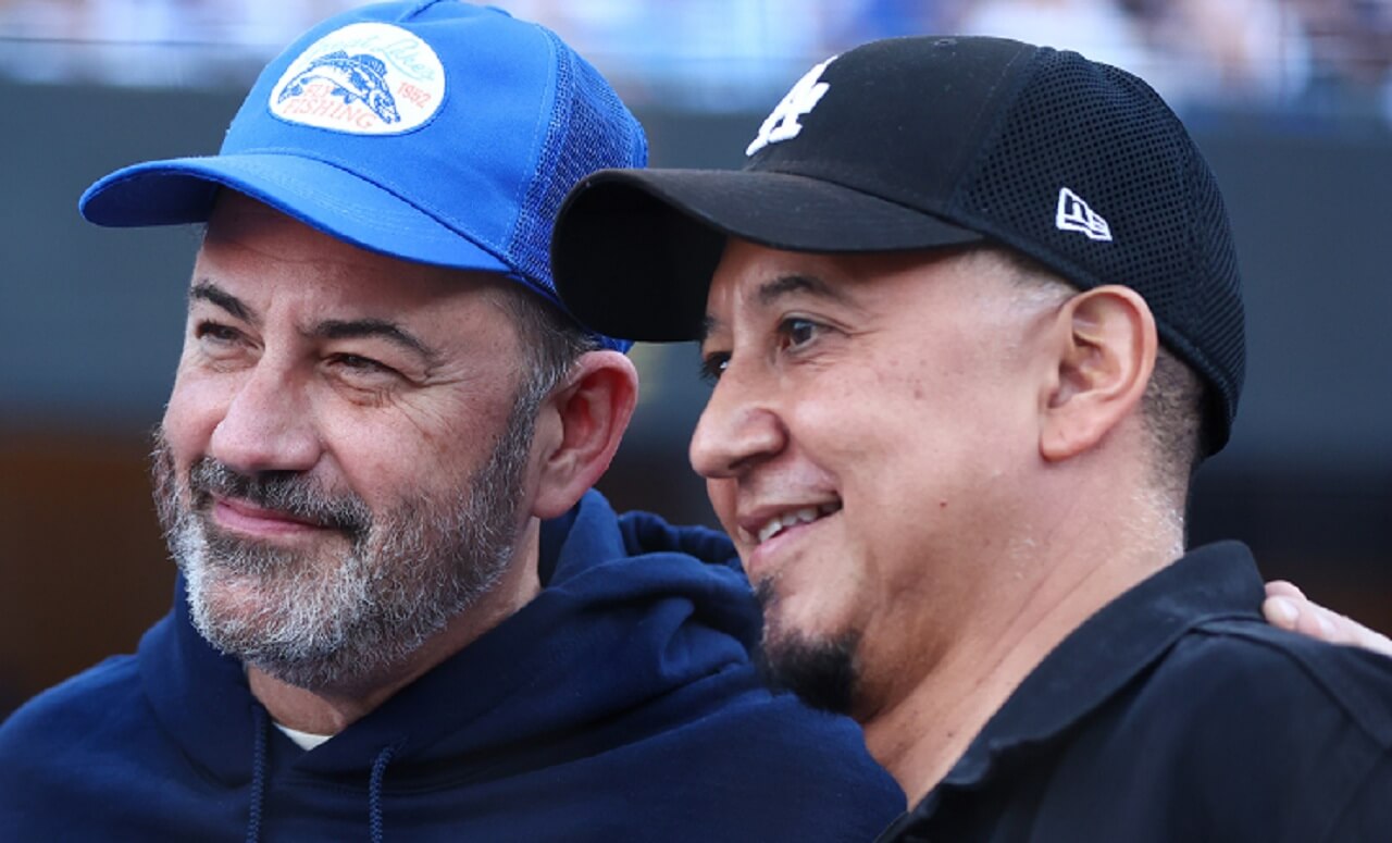 Cleto Escobedo III performing as bandleader on Jimmy Kimmel Live! with his saxophone..