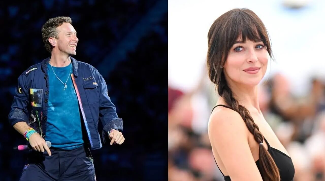 Dakota Johnson posing at a Hollywood event, amid reports of her shocking split from Chris Martin.