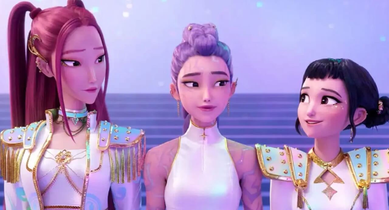 Demon Hunters fashion dolls Rumi, Mira, and Zoey in boxed collector set.