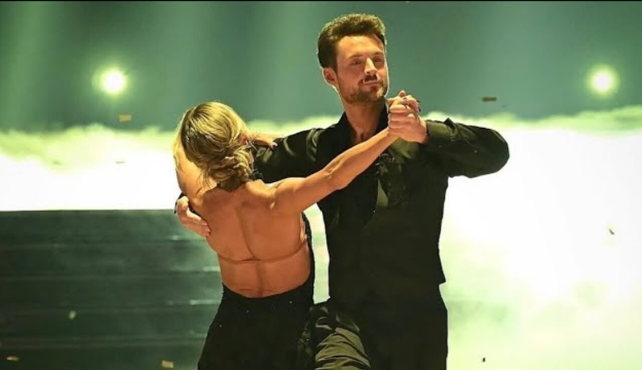 Dylan Efron and Daniella Karagach dancing jive on Dancing with the Stars.