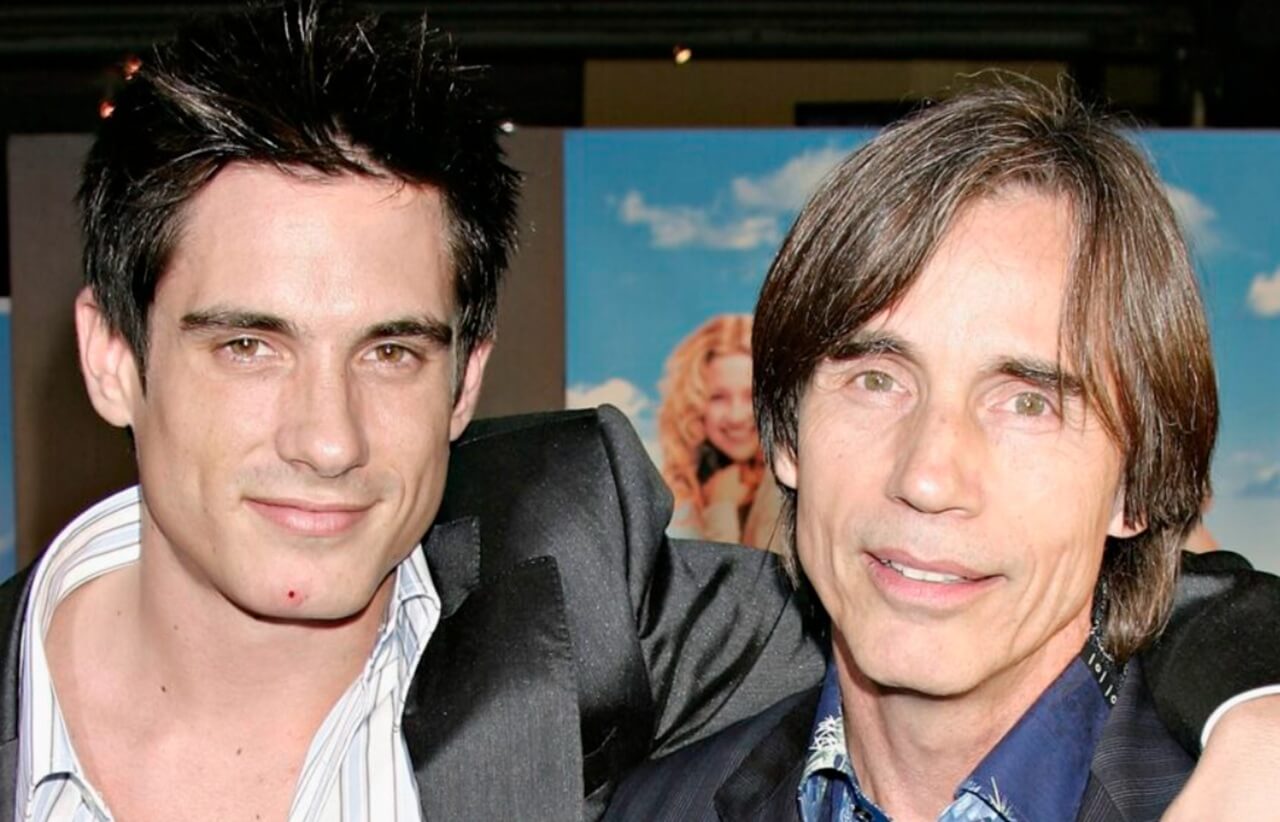 Actor Ethan Browne with his father, musician Jackson Browne, at a public event.