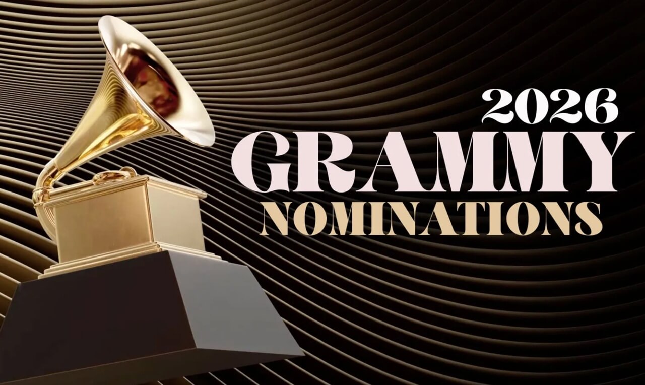 GRAMMYS 2026 musical theatre album nominees collage.