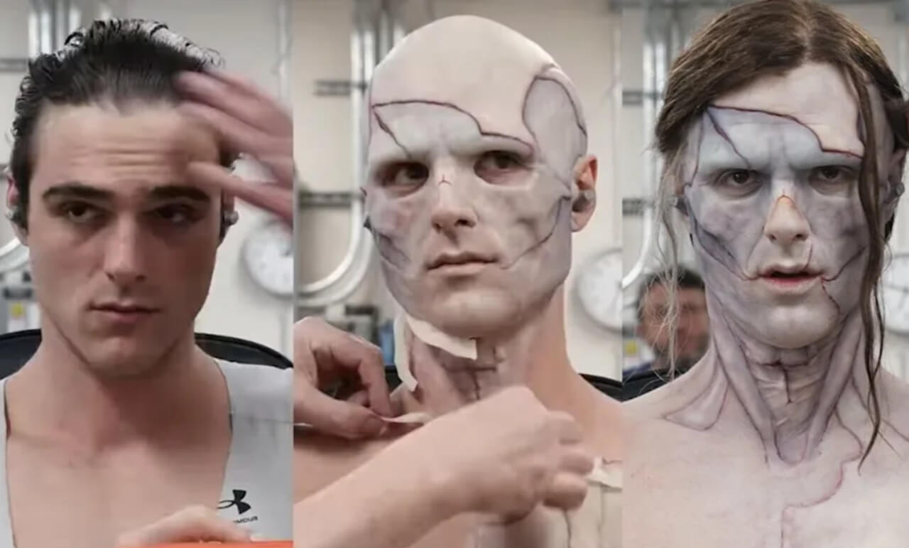 Jacob Elordi in full prosthetic makeup for Frankenstein at Venice Film Festival.