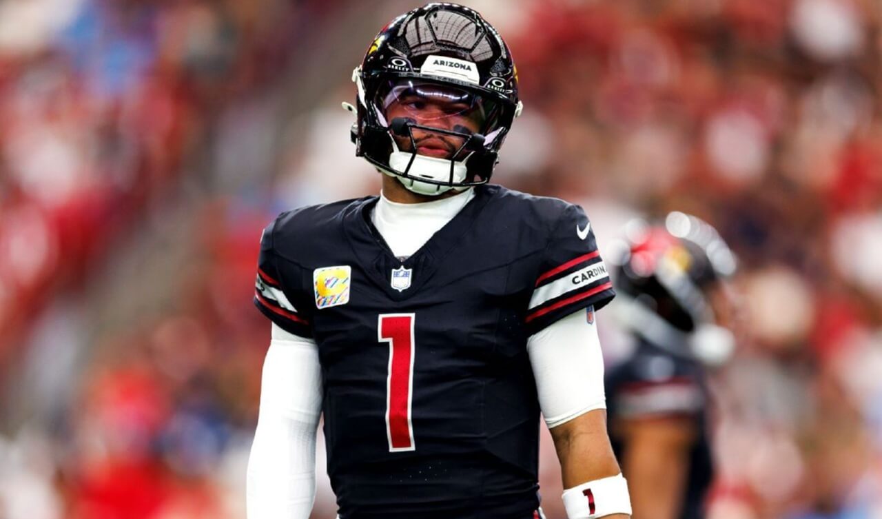 Kyler Murray during pre-game warmups, recovering from foot sprain.