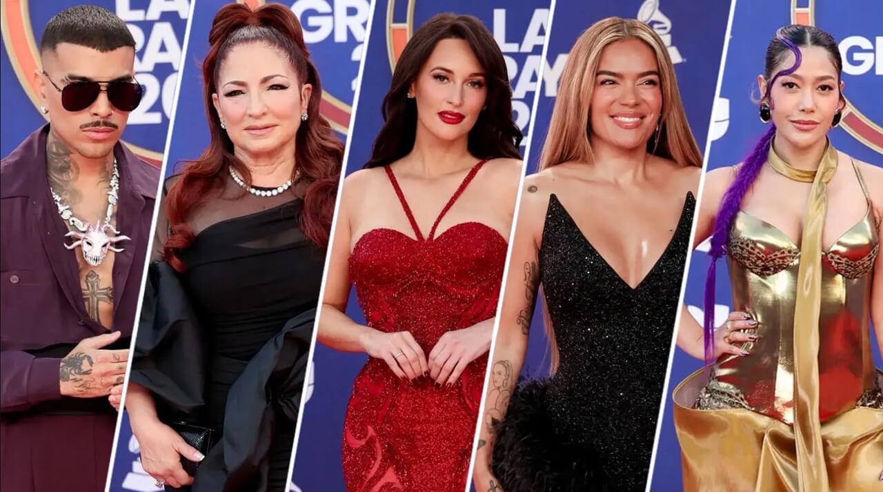 Red carpet highlights of Latin Grammys 2025 with stars like Bad Bunny and Karol G.