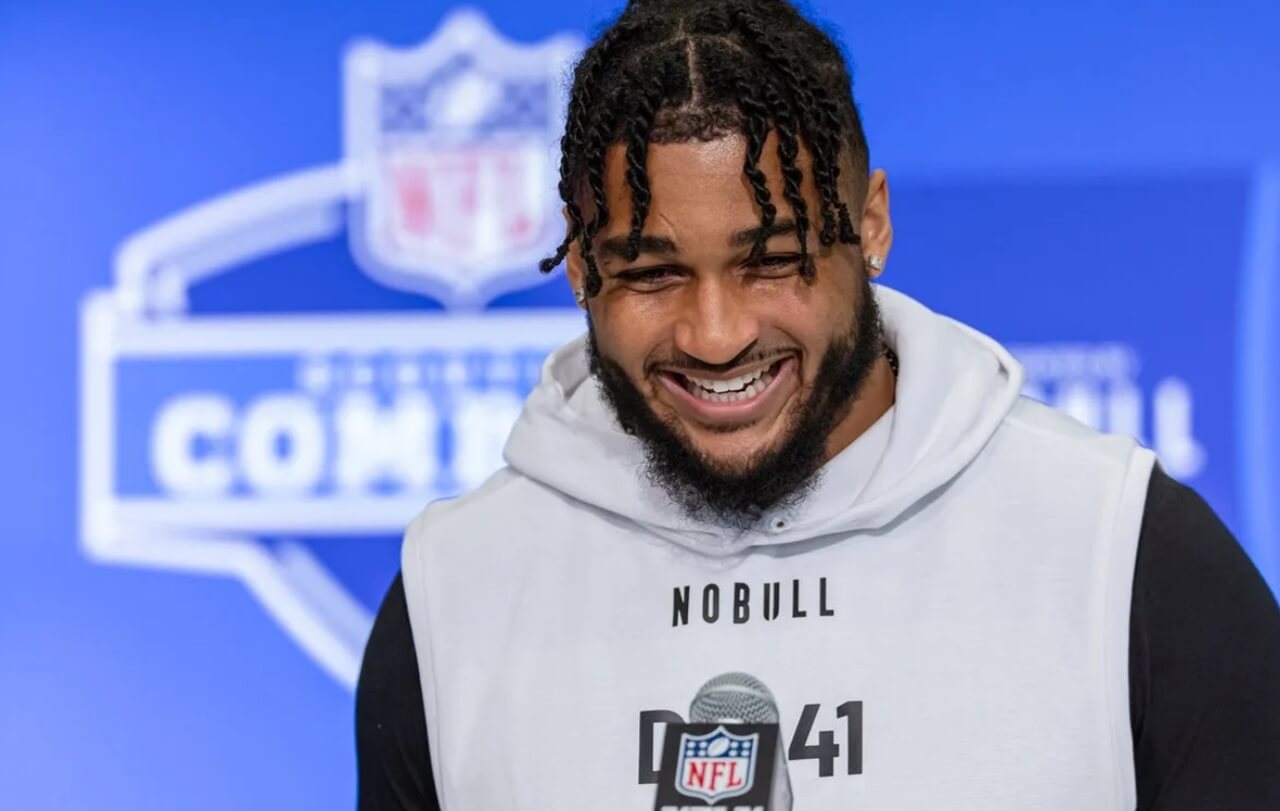 Marshawn Kneeland smiles during Dallas Cowboys training camp in 2024.