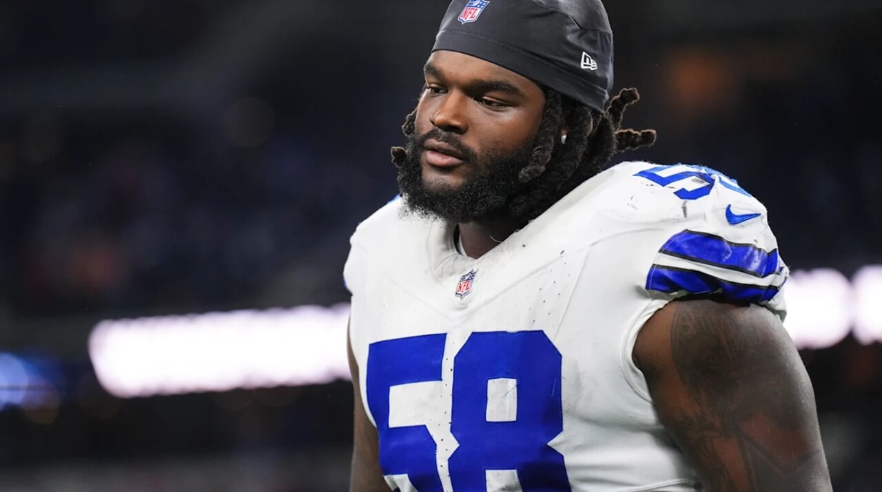 Mazi Smith working through defensive line drills at Cowboys practice facility.