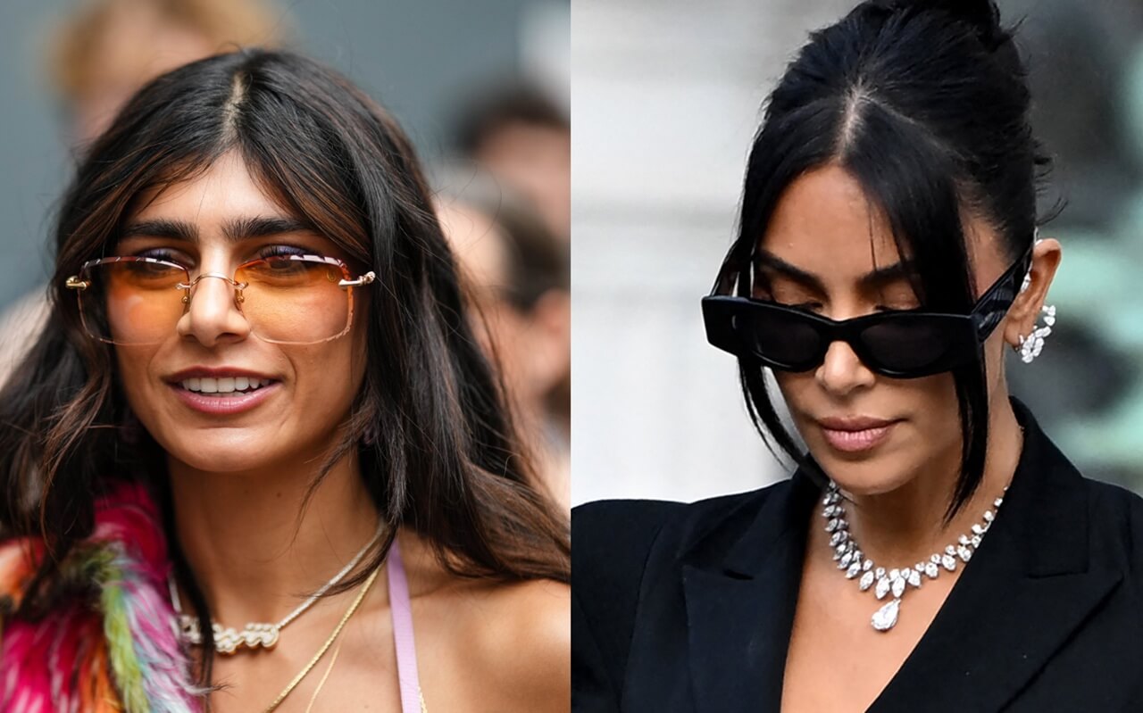 Kim Kardashian SKIMS social media announcement with Mia Khalifa comment overlay