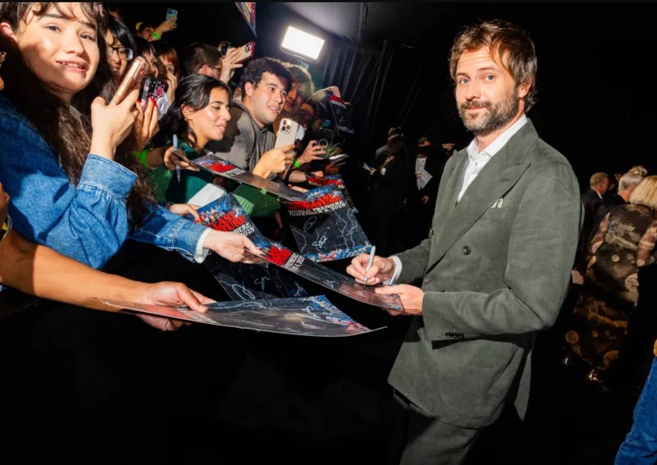 Ross Duffer demonstrating TV settings to turn off motion smoothing ahead of Stranger Things 5.