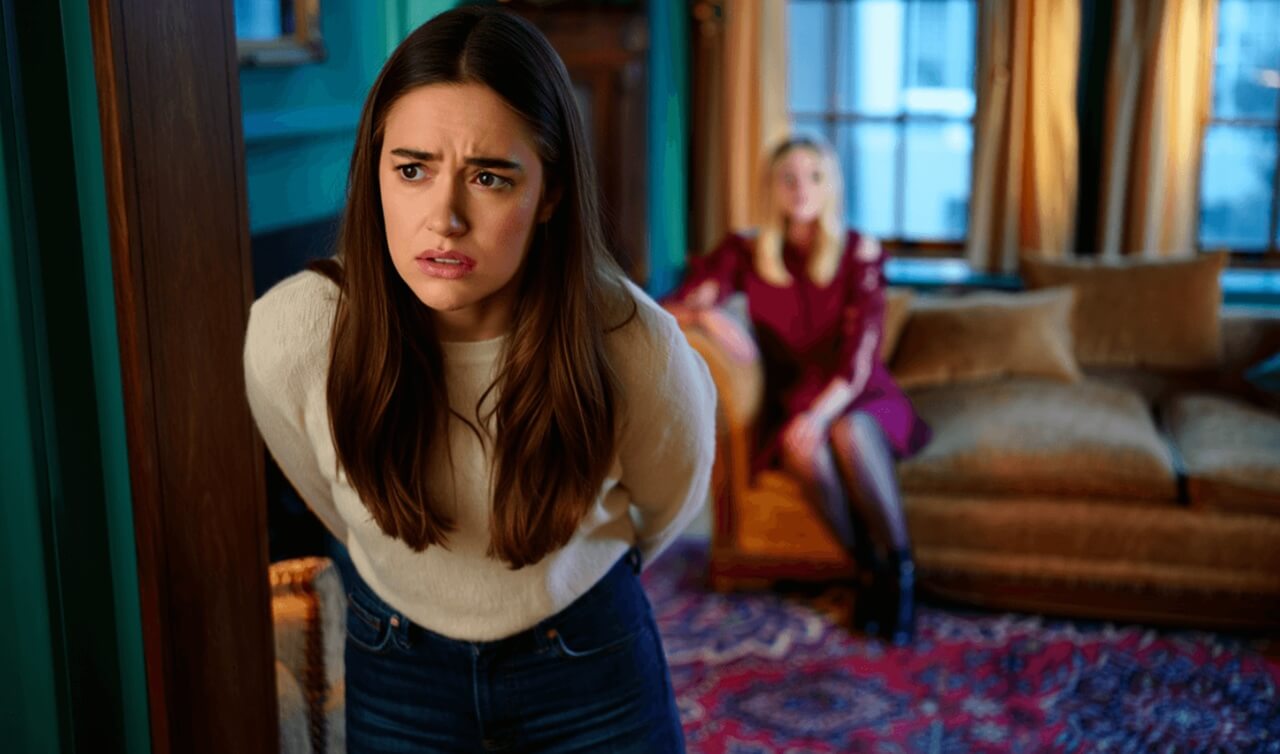 Sarah Snook in a tense moment from Peacock’s thriller series All Her Fault.