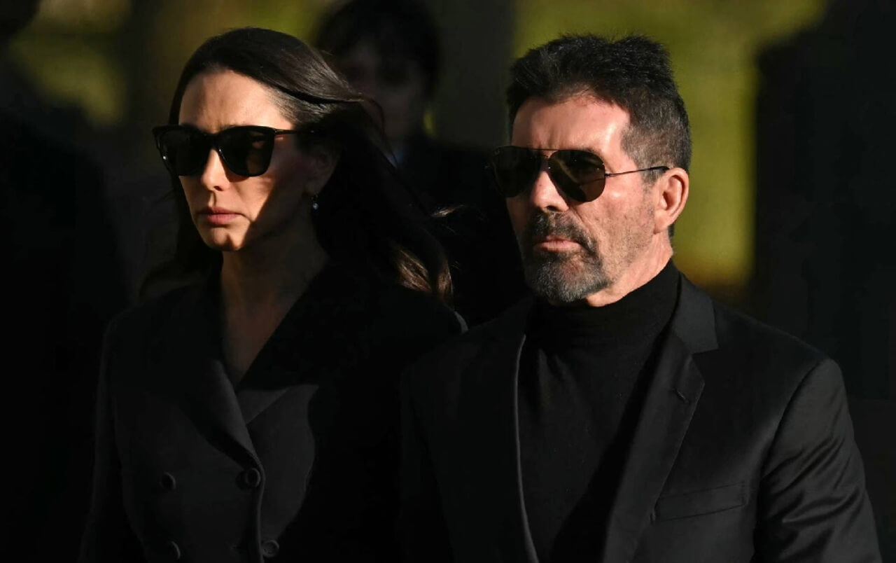 Simon Cowell leaving Liam Payne’s funeral service, appearing emotional.