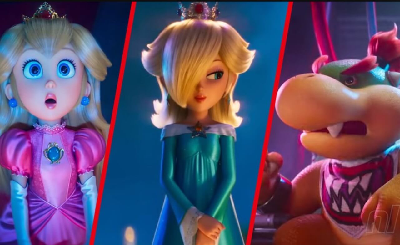 Screenshot from The Super Mario Galaxy movie trailer showing Mario and Luigi in a desert scene.