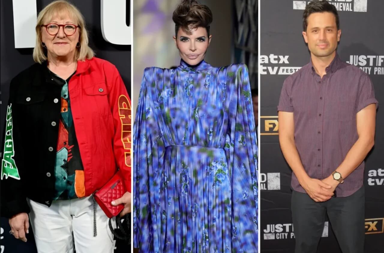 Alan Cumming and The Traitors Season 4 cast in front of a Scottish castle.