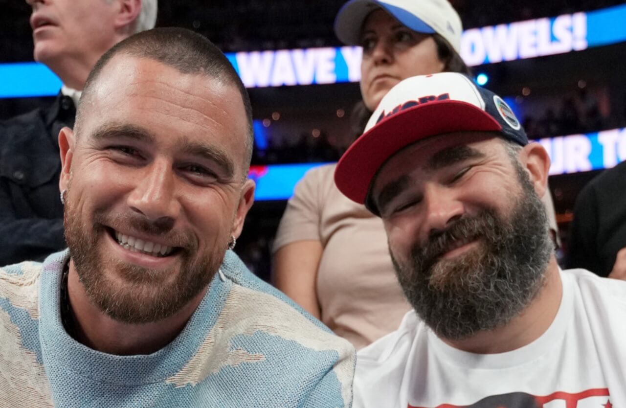 Travis Kelce and Jason Kelce talking on New Heights podcast.