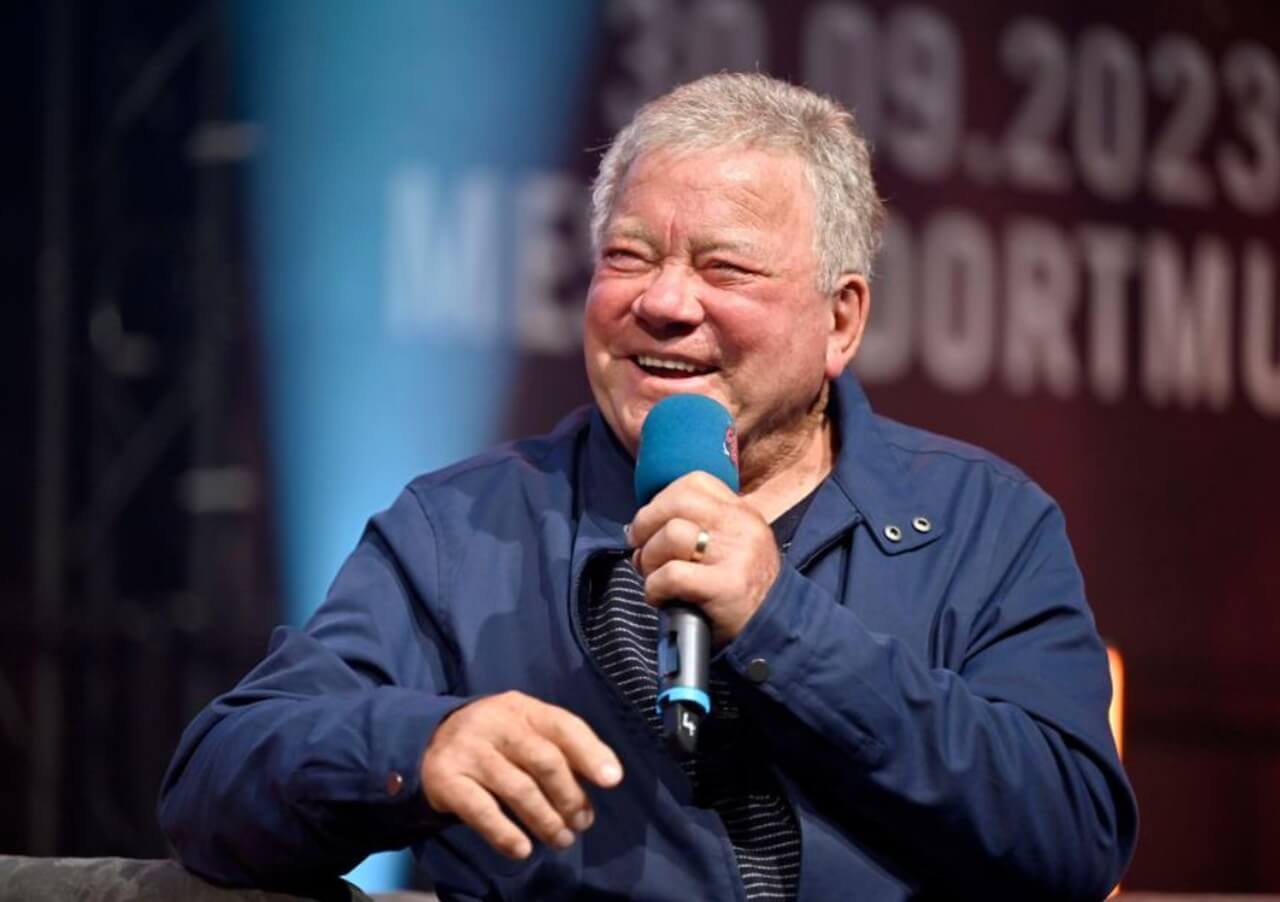William Shatner on stage discussing his Star Trek legacy.