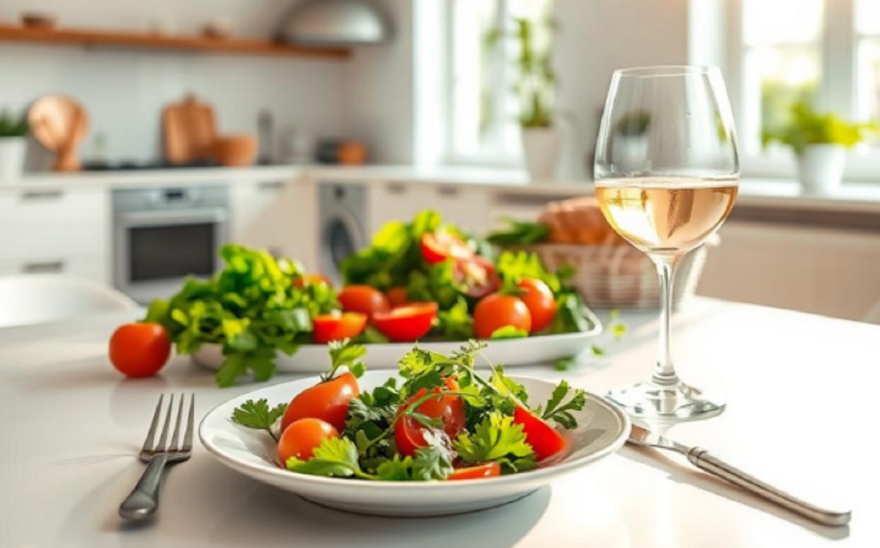 delicious single serving meal on plate with vegetables and protein