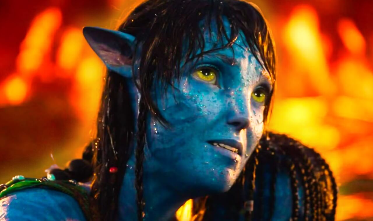 Avatar landscape transitioning from Pandora to futuristic Earth, teasing the time jump in Avatar 4.