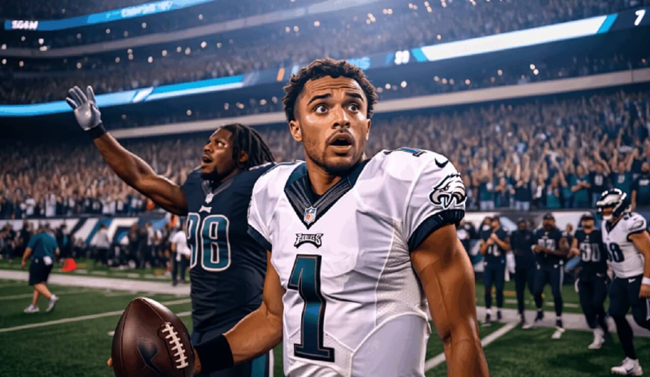 Jalen Hurts leaves the field following the Eagles’ overtime loss to the Chargers.