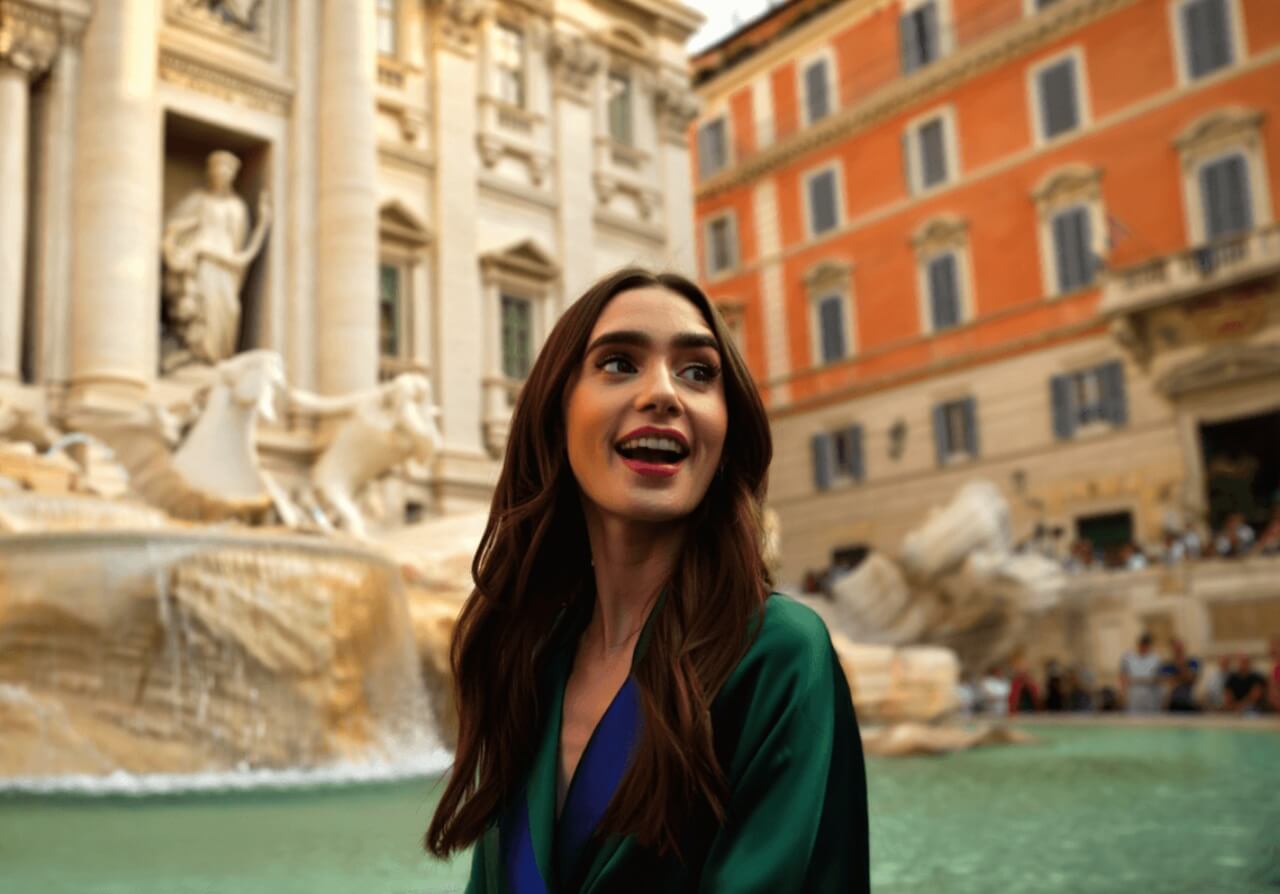 Lily Collins as Emily exploring Rome in Emily in Paris Season 5