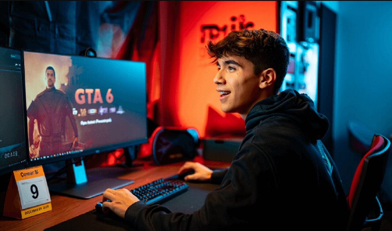 Vice City‑style neon skyline teasing potential GTA VI announcement.