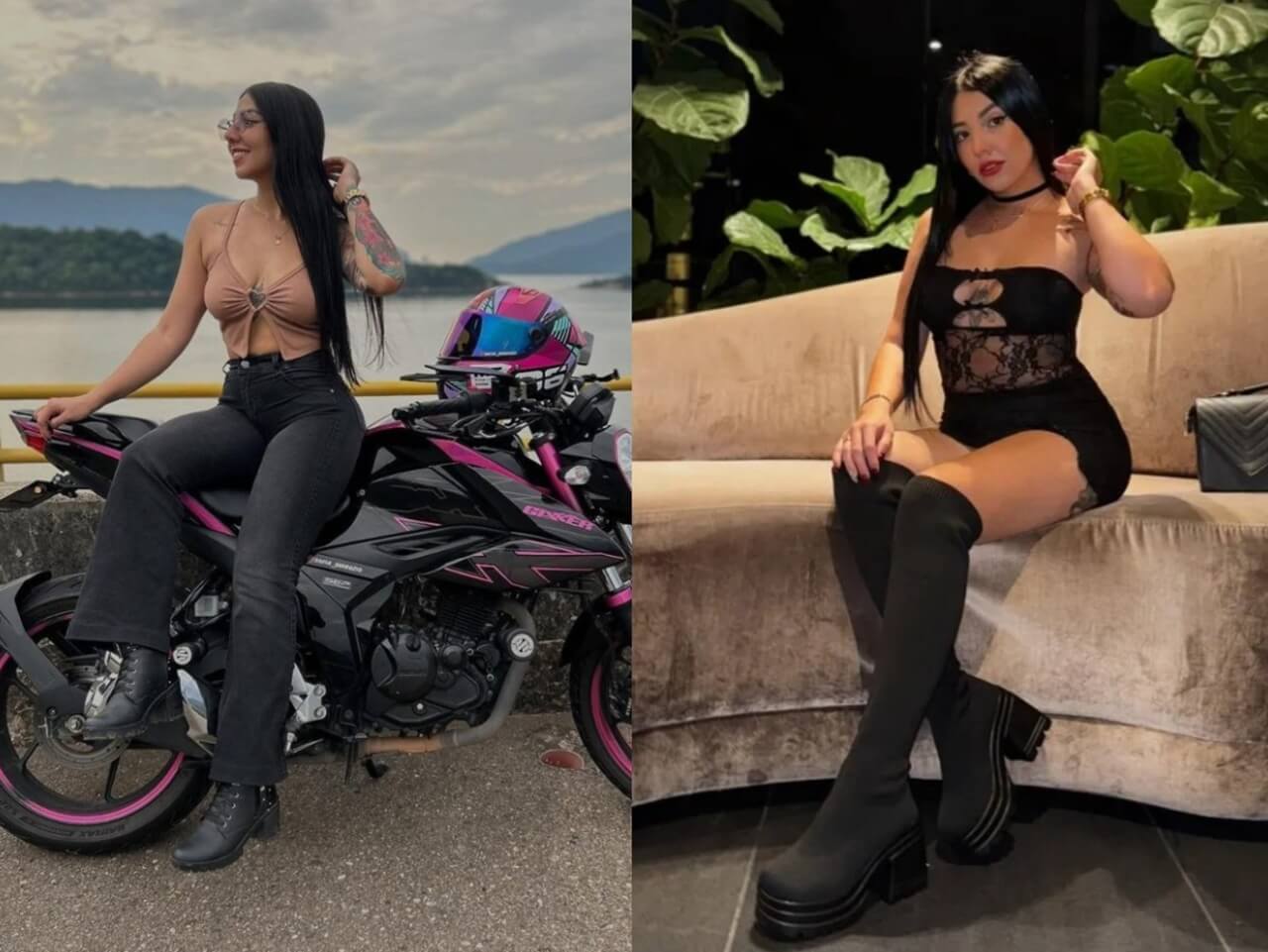 Tribute image for Colombian influencer Karen Sofía Ramírez with motorcycle memorial setup.