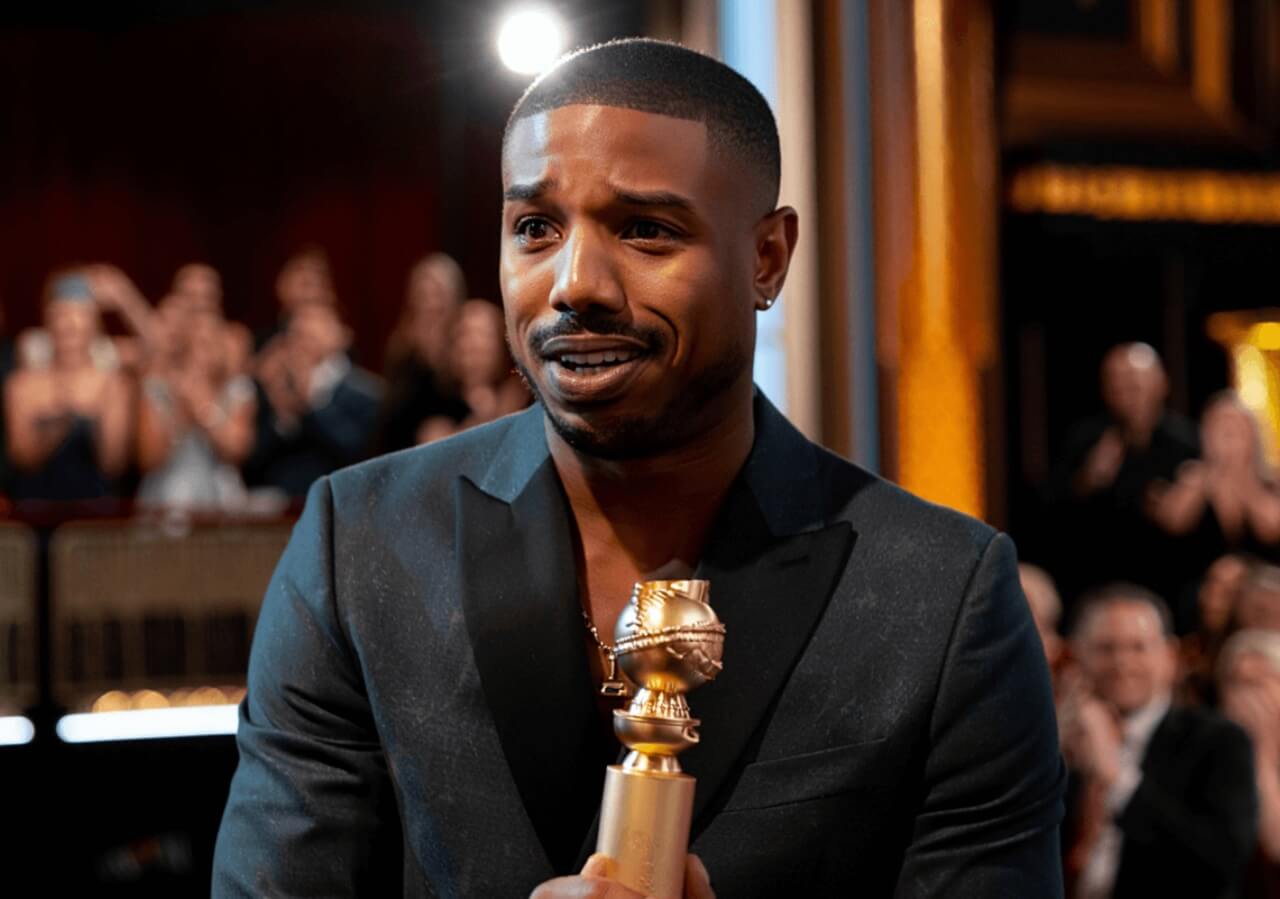 Michael B. Jordan attends a red carpet event for Sinners after earning his first Golden Globe nomination