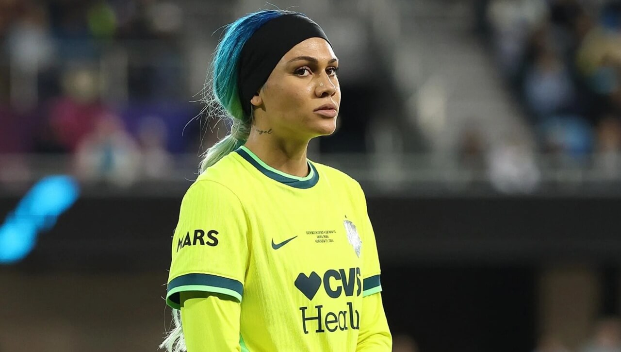 Shorts Trinity Rodman during a Washington Spirit match as contract dispute with NWSL unfolds.