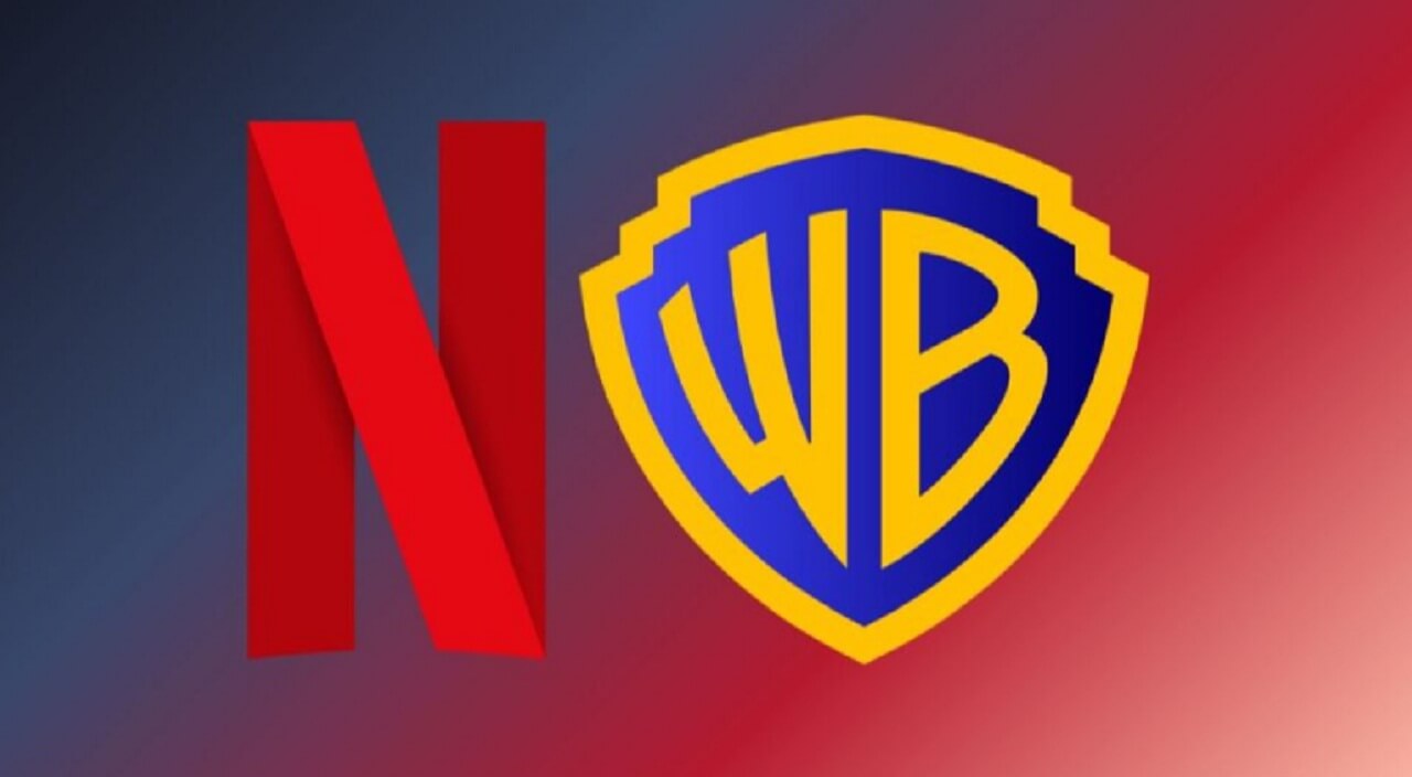 Netflix and Warner Bros. logos combined to represent the $82.7 billion acquisition deal.
