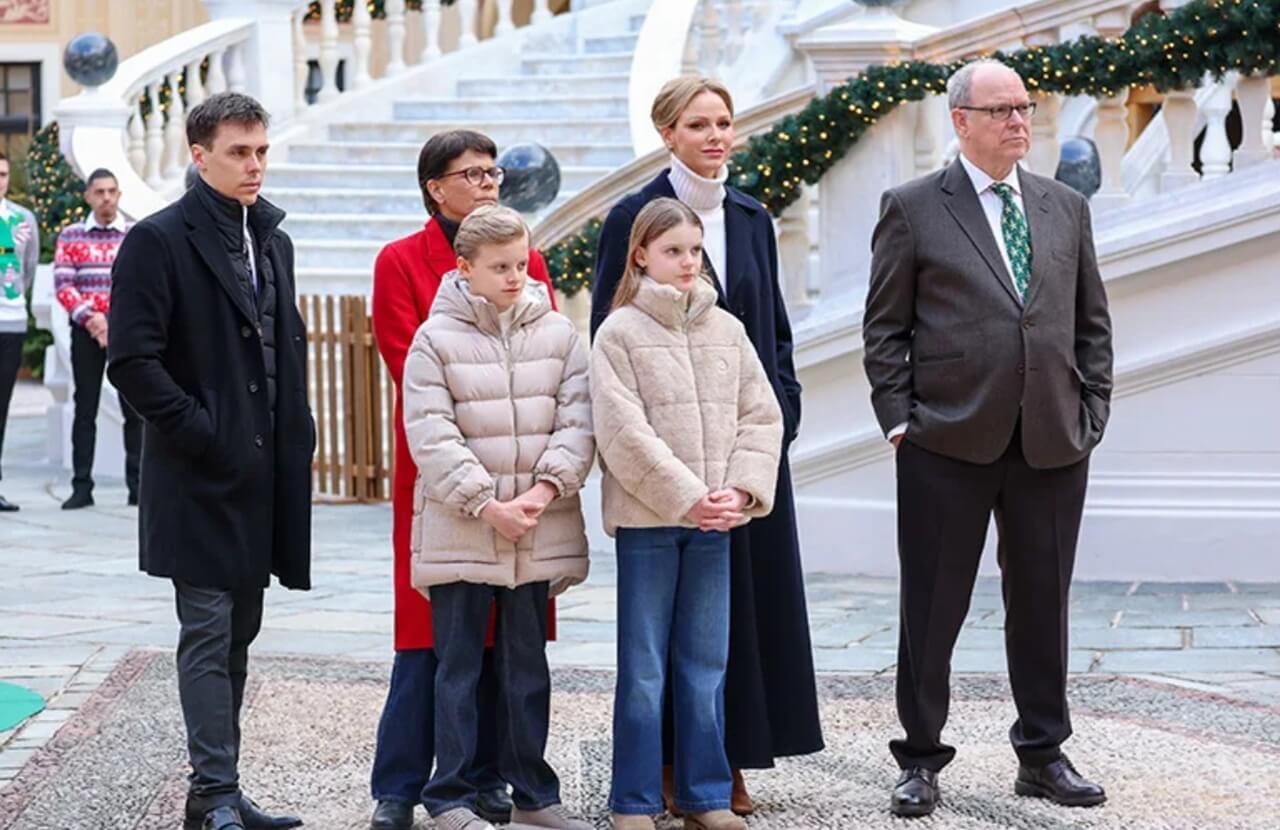 Princess Charlene of Monaco attends the Christmas Tree Ceremony in an elegant winter coat.