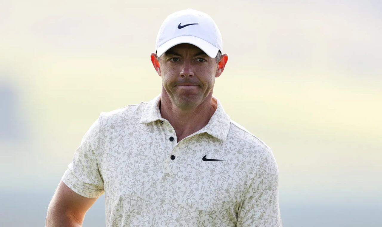Shorts Rory McIlroy tees off in windy conditions during the opening round of the Australian Open Masters.