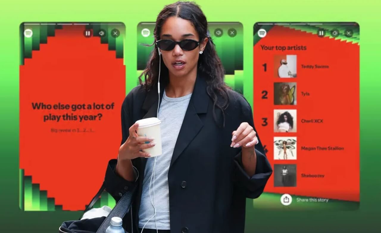 Spotify Wrapped 2025 preview screen shown on a mobile phone with bright design elements.