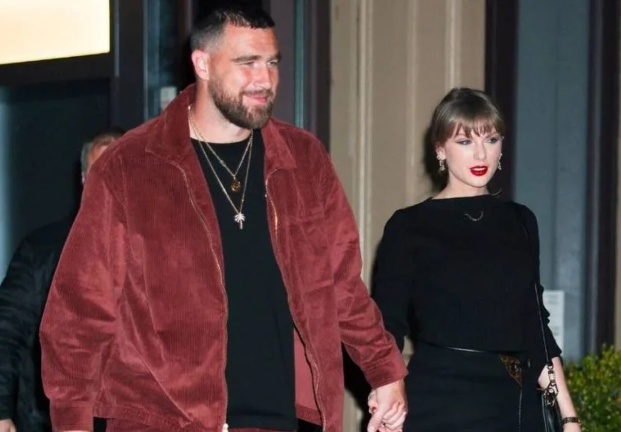 Travis Kelce and Taylor Swift during a winter outing amid holiday gift reports