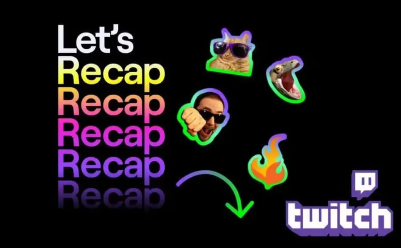 Twitch Recap 2025 screen displaying user stats and recap summary cards.