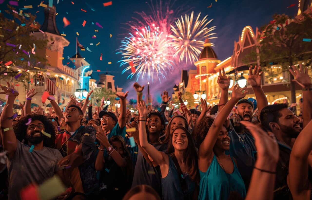 Fireworks over Universal Studios Hollywood during the EVE New Year’s celebration