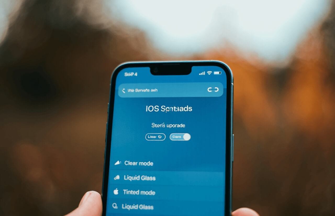 iPhone showing iOS 26.1 recommended update screen with AirPods next to it.