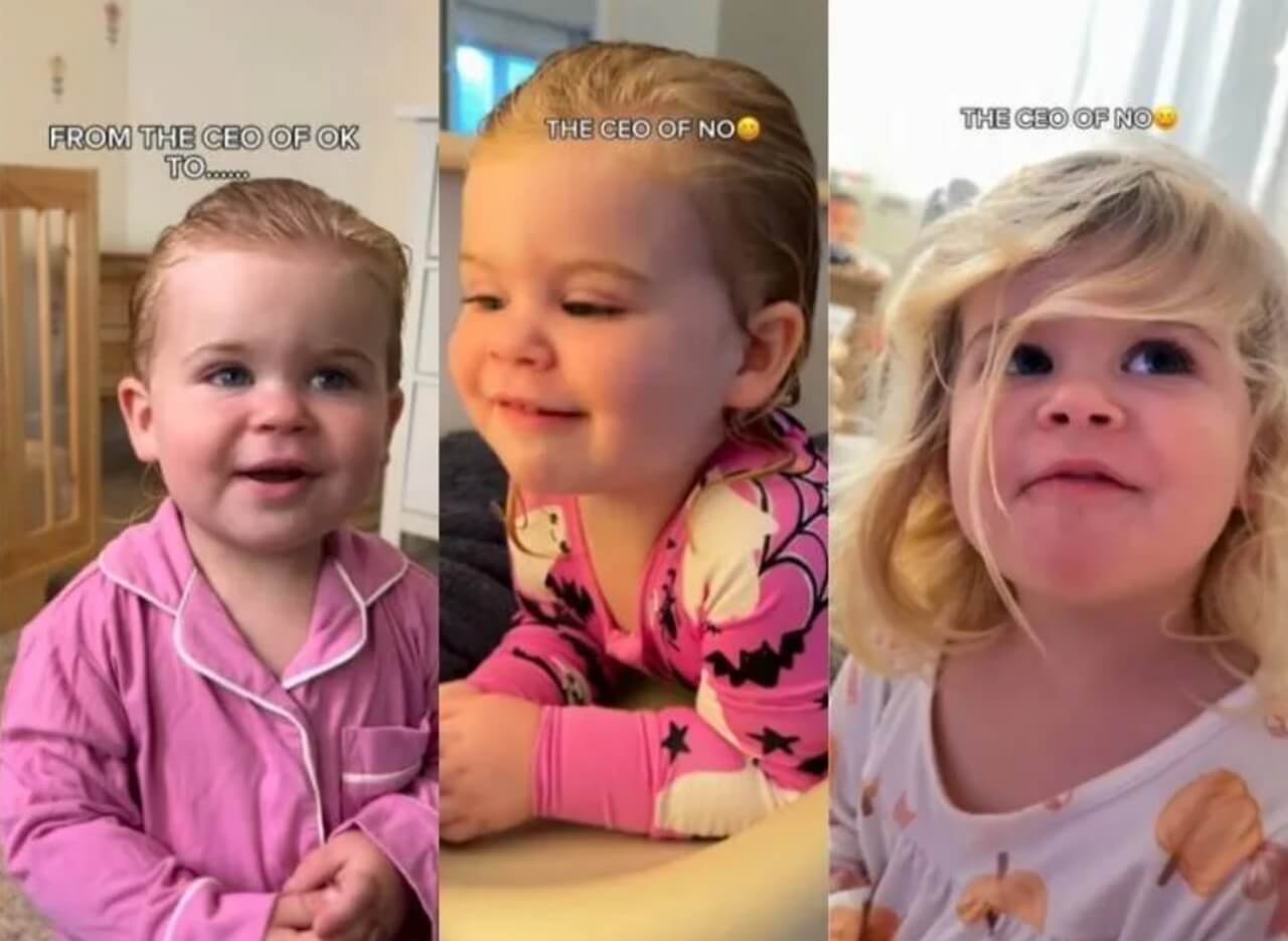 Toddler goes from saying “OK” to “No” in a viral Instagram video shared by her mom.