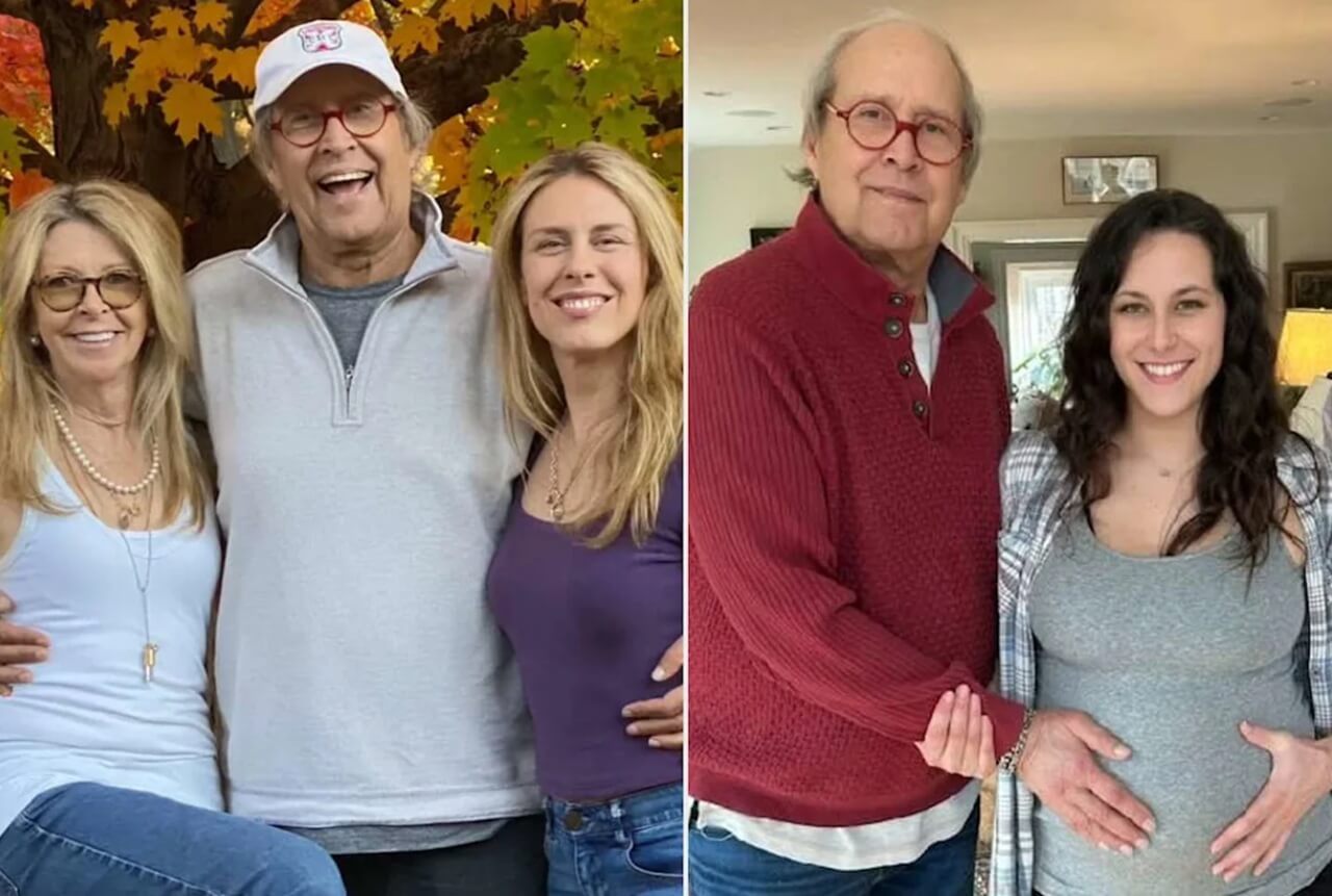 Chevy Chase with his wife and three daughters at a family event.